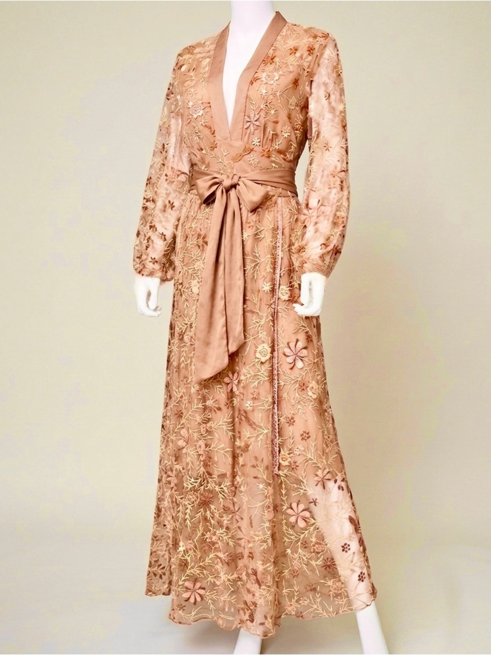 BL^NK Laksina Bronze Hand Embroidered  Wrap Maxi Size Small NWT